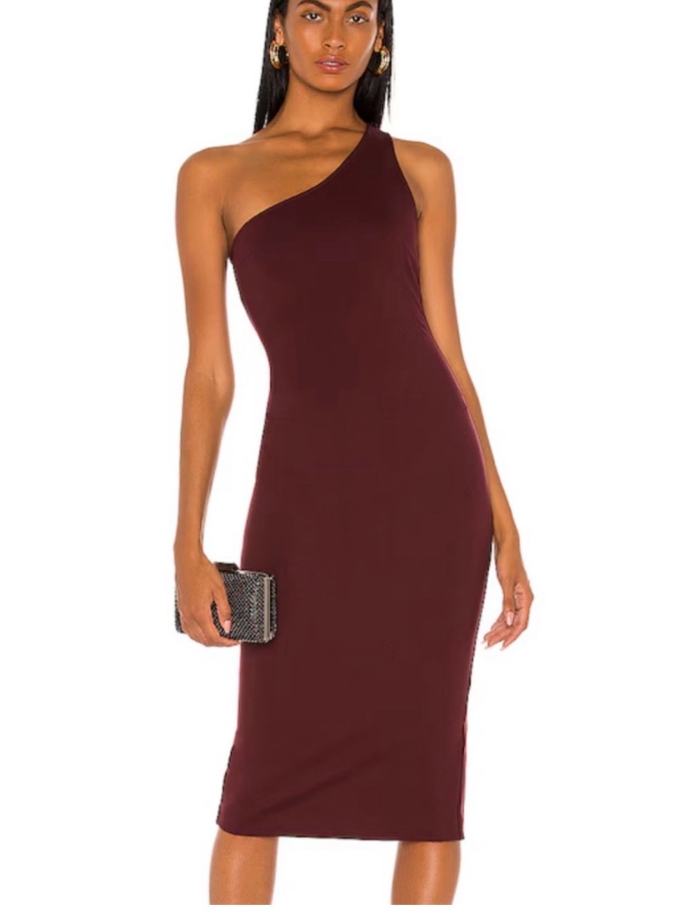 LPA One-Shoulder Midi Dress in Burgundy